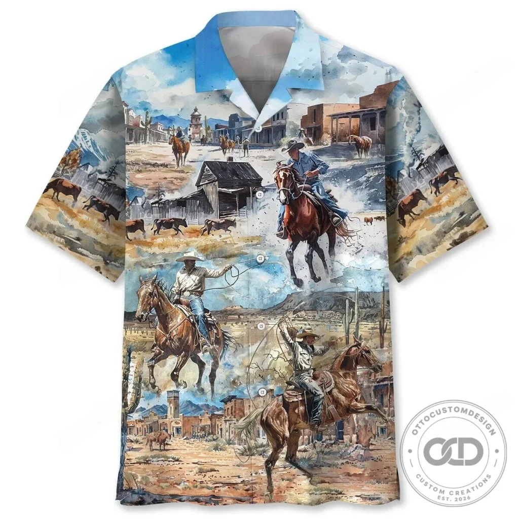 Cowboy Shirt Vintage Western Art Hawaiian Shirt for Men and Women Cowboy Shirt Vintage Western Art Hawaiian Shirt for Men and Women