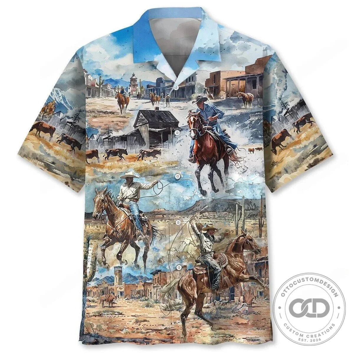 Cowboy Shirt Vintage Western Art Hawaiian Shirt for Men and Women