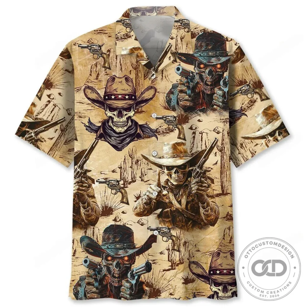 Cowboy Skull Fighter Western Hawaiian Shirt for Men Cowboy Skull Fighter Western Hawaiian Shirt for Men