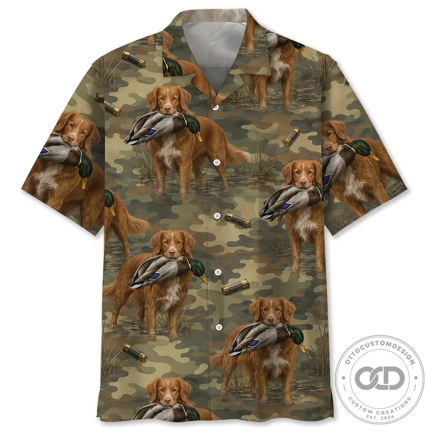 Nova Scotia Duck Tolling Retriever Hunting Camouflage Hawaiian Shirt
