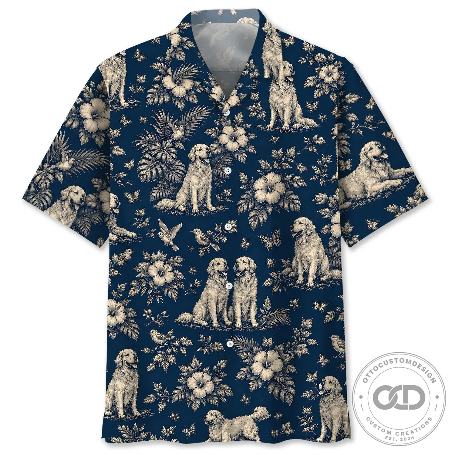 Golden Retriever Dog Vintage Toile Art Pattern Hawaiian Shirt