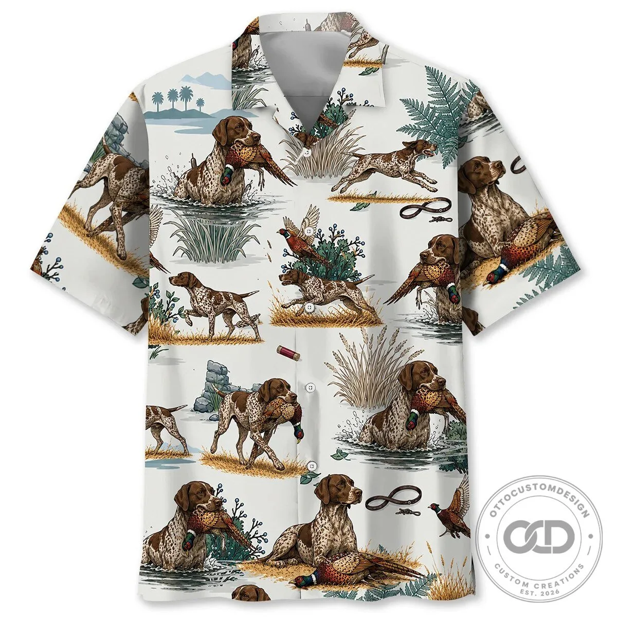 Hawaiian Shirt Featuring German Shorthaired Pointer for Pheasant Hunting Enthusiasts