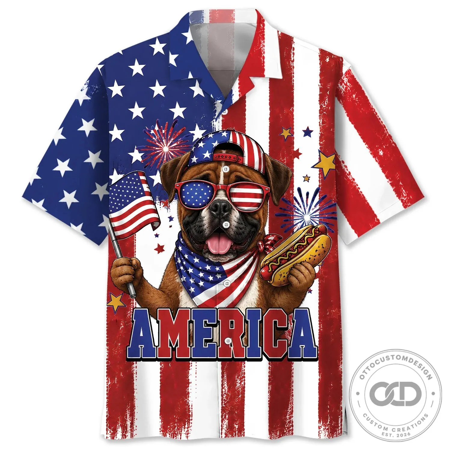 Funny Boxer Dog Fourth of July America Patriotic Hawaiian Shirt