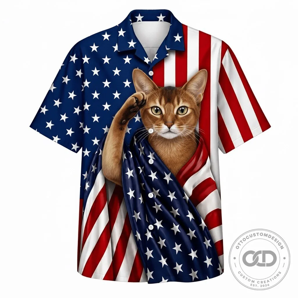 Abyssinian Cat Patriot American Flag Patriotic Hawaiian Shirt