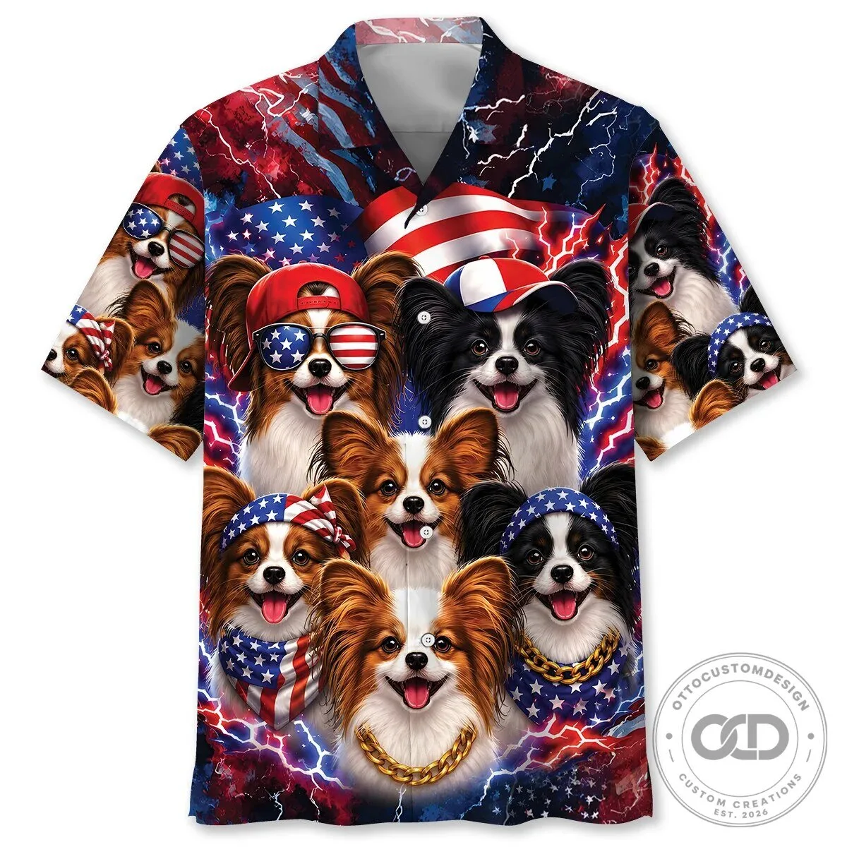 Patriotic Papillon Dog American Flag Hawaiian Shirt