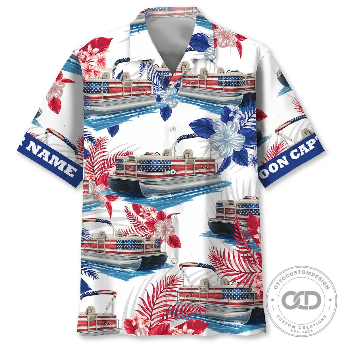 Pontoon Captain American Flag Boat Hawaiian Shirt