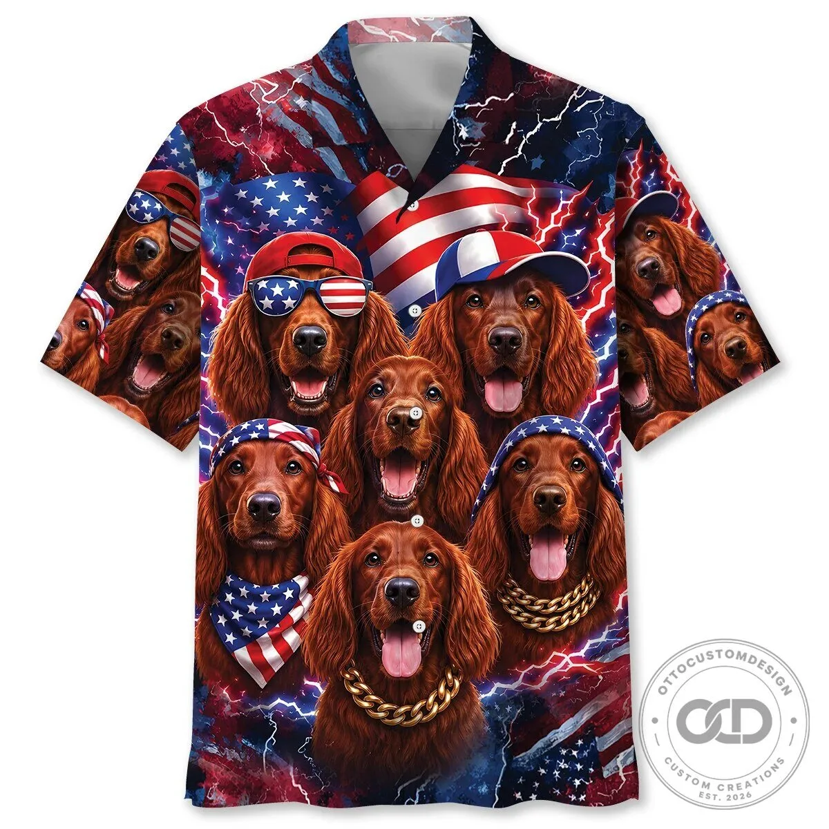 Irish Setter Dog American Flag Patriotic Hawaiian Shirt