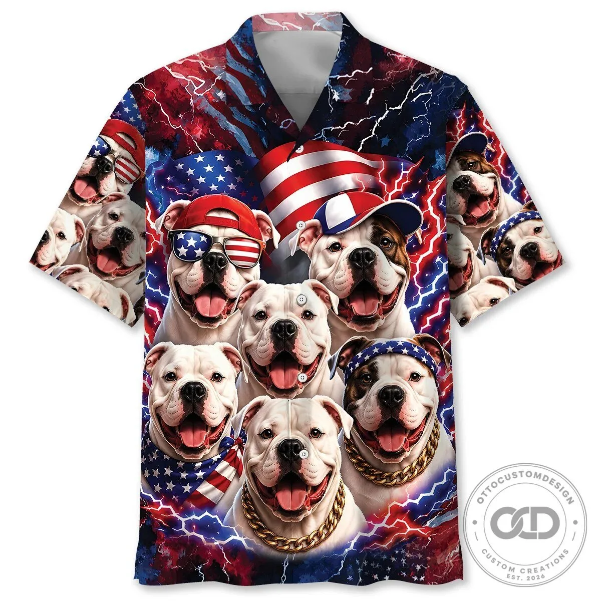 American Bulldog Patriotic Fourth of July Hawaiian Shirt