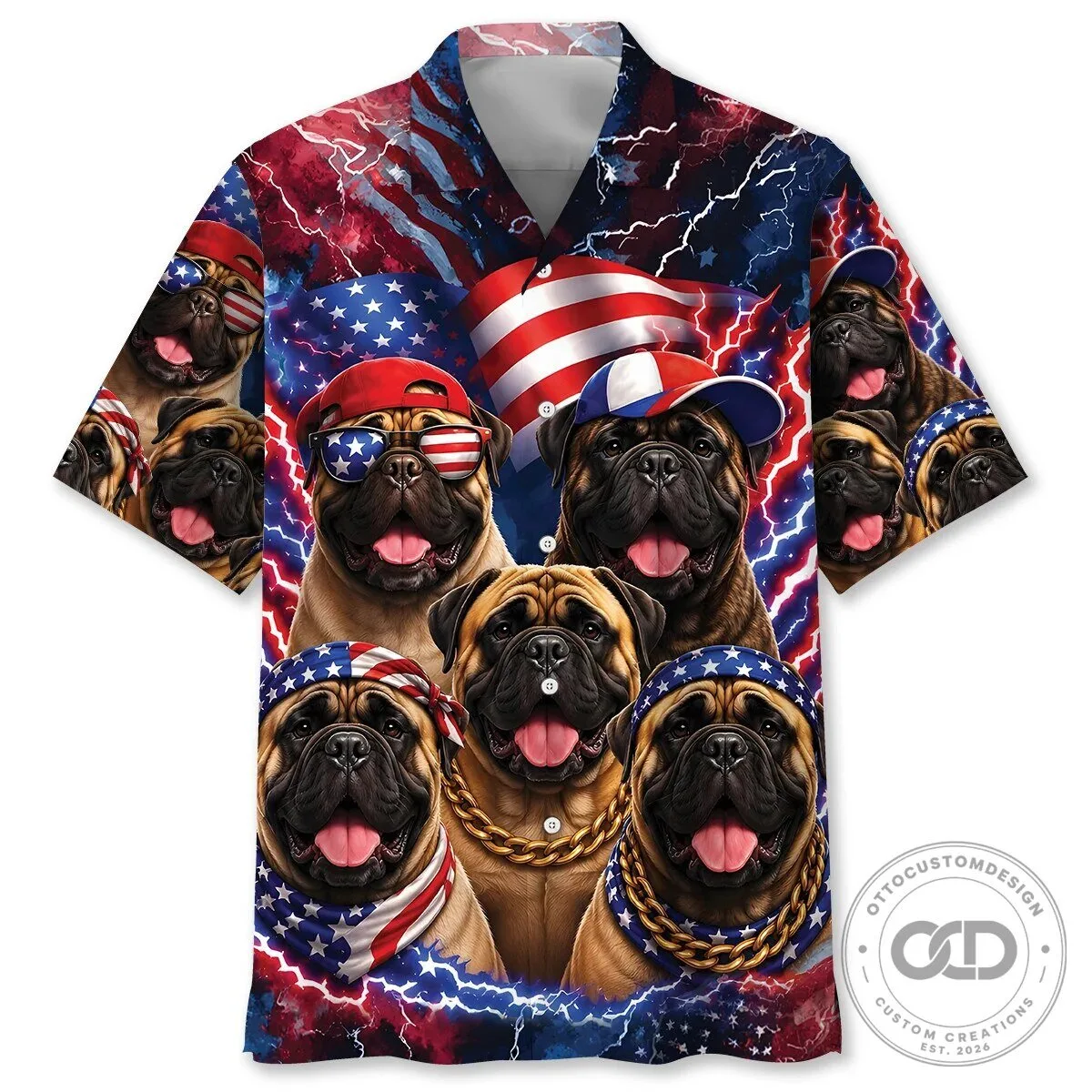 Funny Bullmastiff Patriotic American Flag Hawaiian Shirt