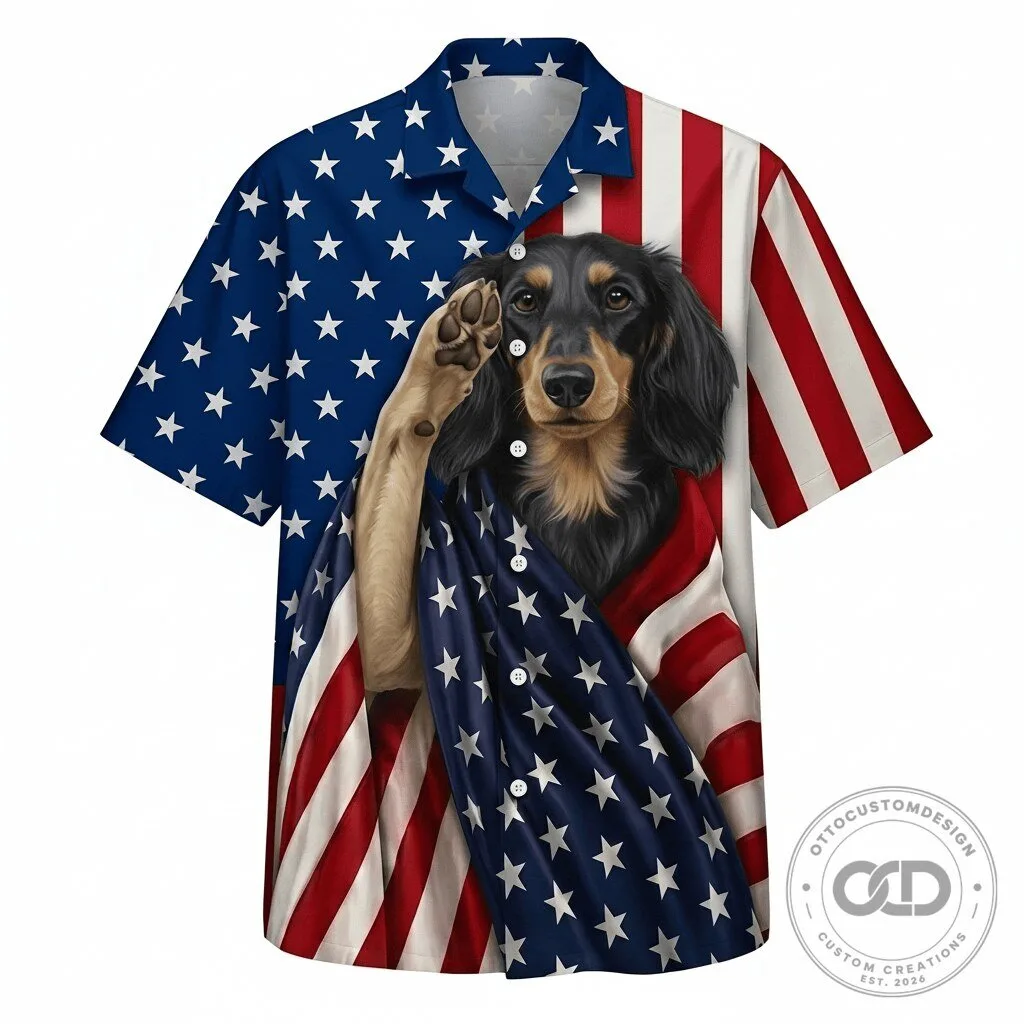 Patriotic Dachshund Dog American Flag Hawaiian Shirt