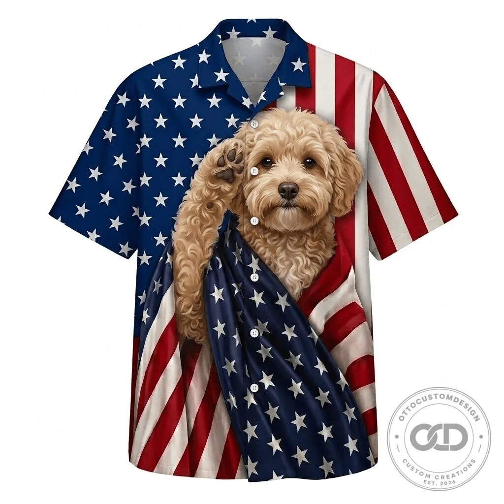Maltipoo Dog American Flag Patriotic Hawaiian Shirt