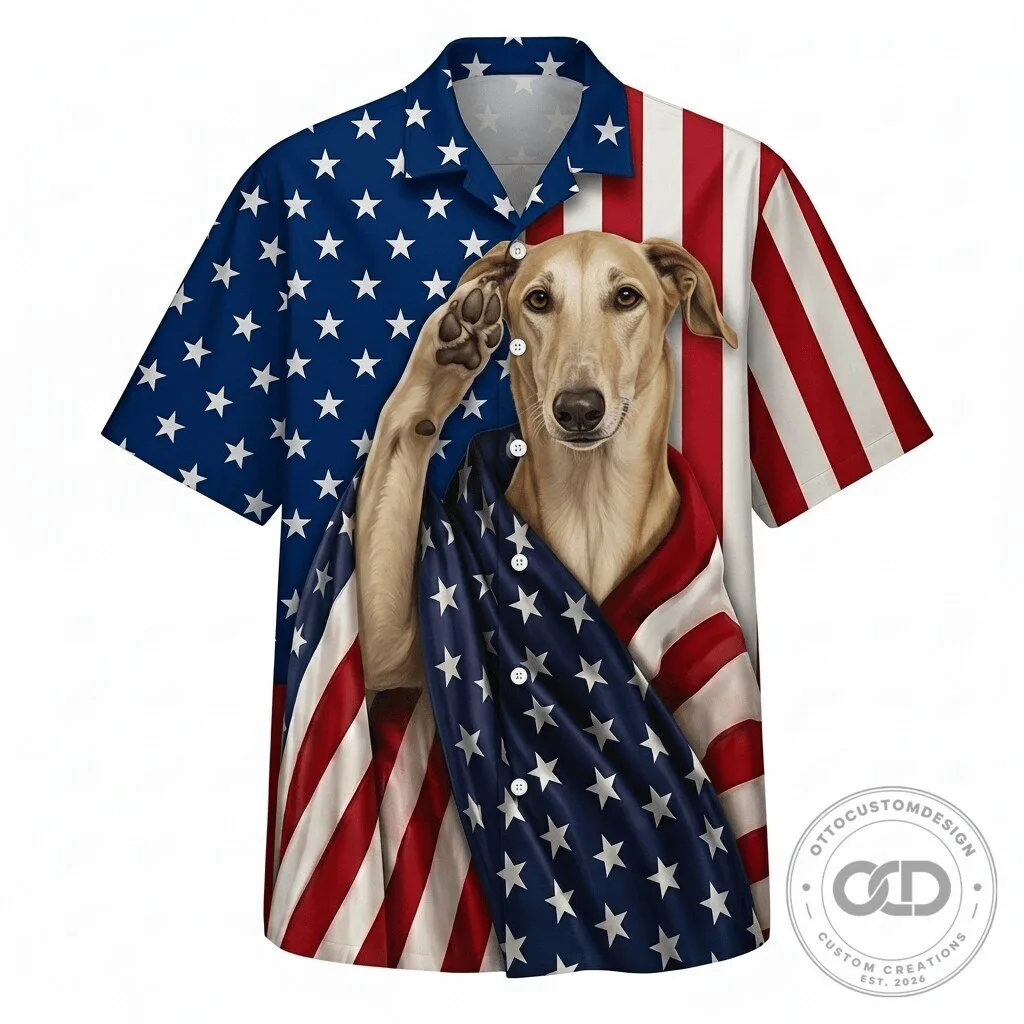 Sloughi Dog Patriotic American Flag Print Hawaiian Shirt