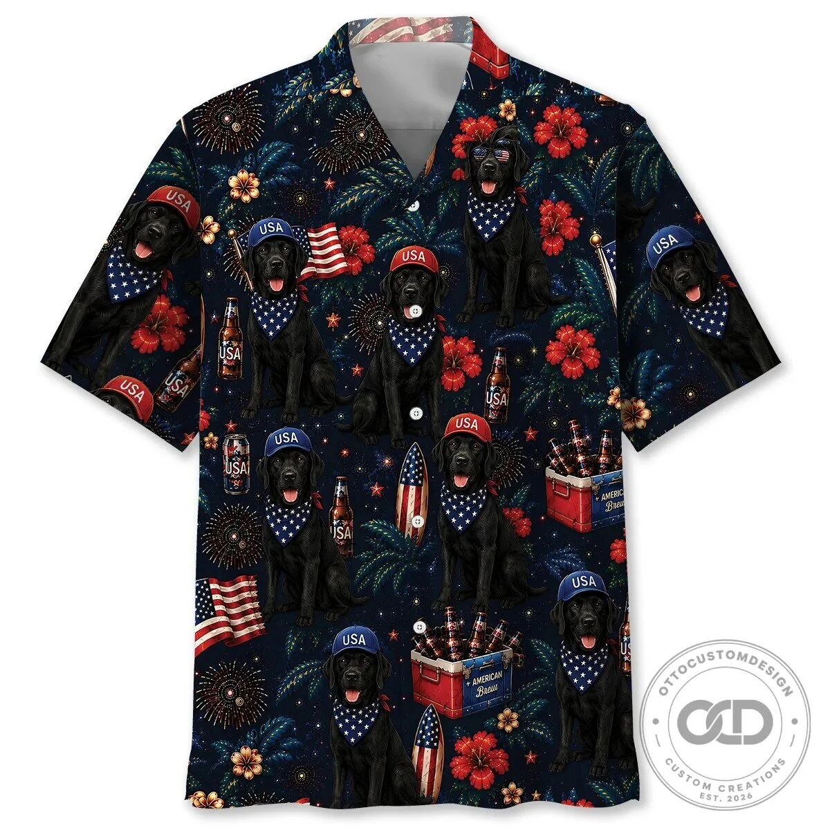 Patriotic Black Labrador Retriever Dog Fourth of July Hawaiian Shirt