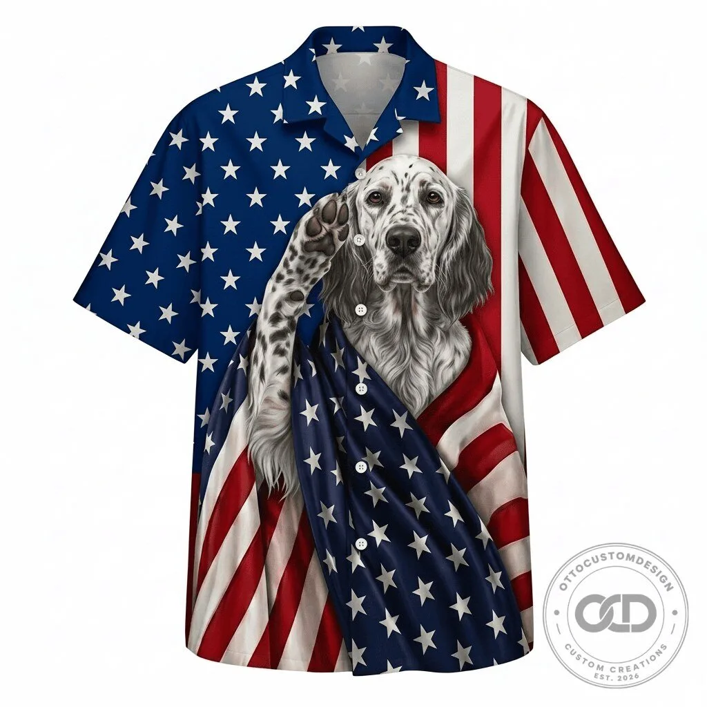English Setter Patriotic American Flag Salute Hawaiian Shirt