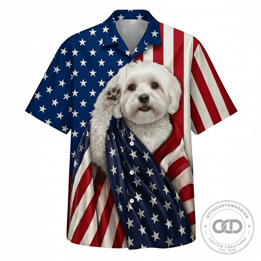 Patriotic Havanese Dog American Flag Pattern Hawaiian Shirt