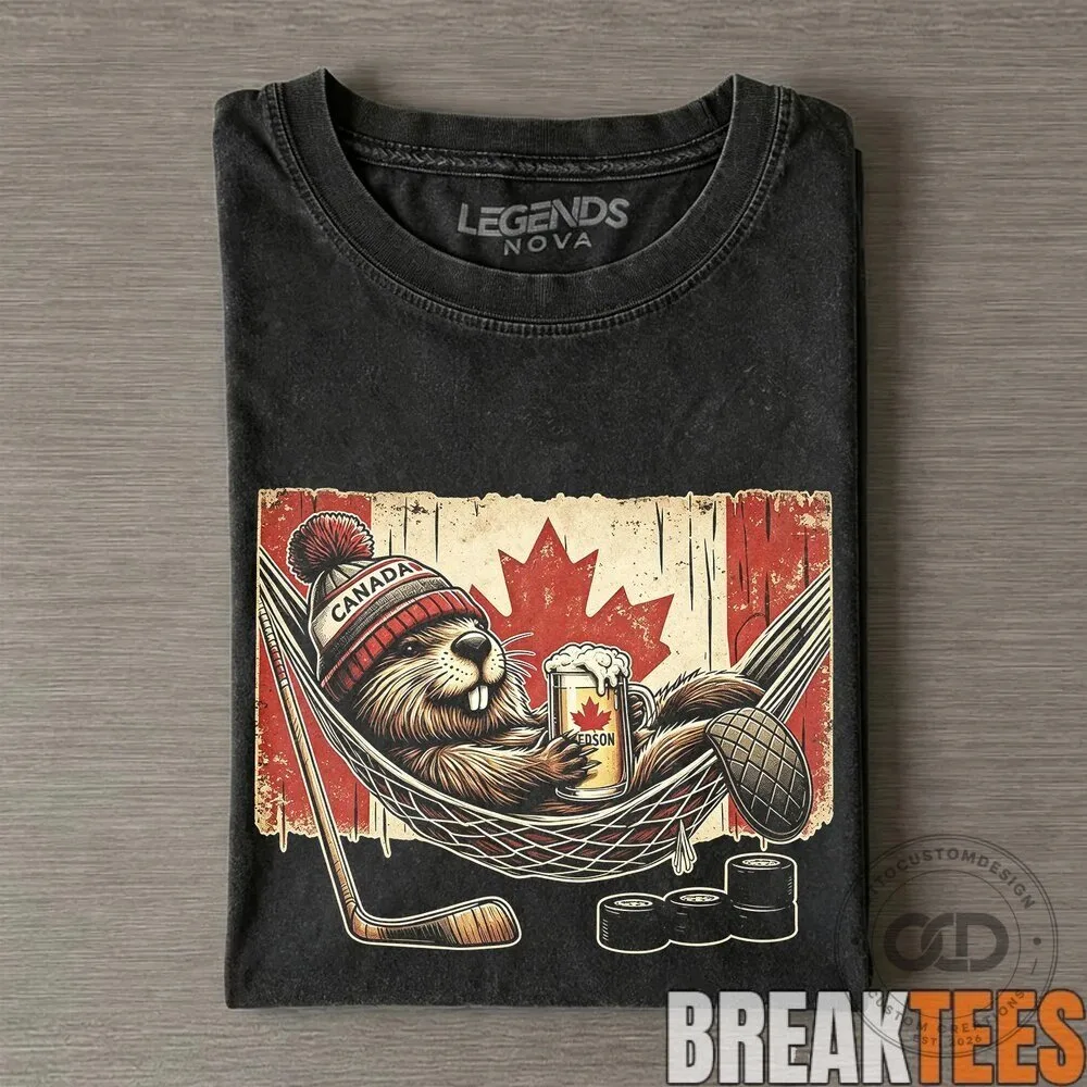Funny Canadian Beaver Riding Moose with Maple Leaf Beanie T-Shirt 9 Funny Canadian Beaver Riding Moose with Maple Leaf Beanie T-Shirt