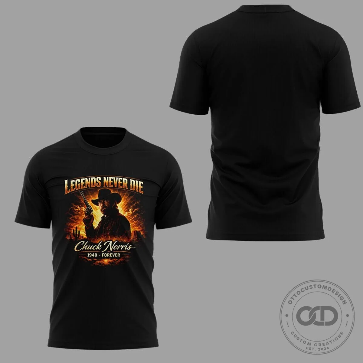 Chuck Norris Legends Never Die 1940 Forever Graphic T-Shirt