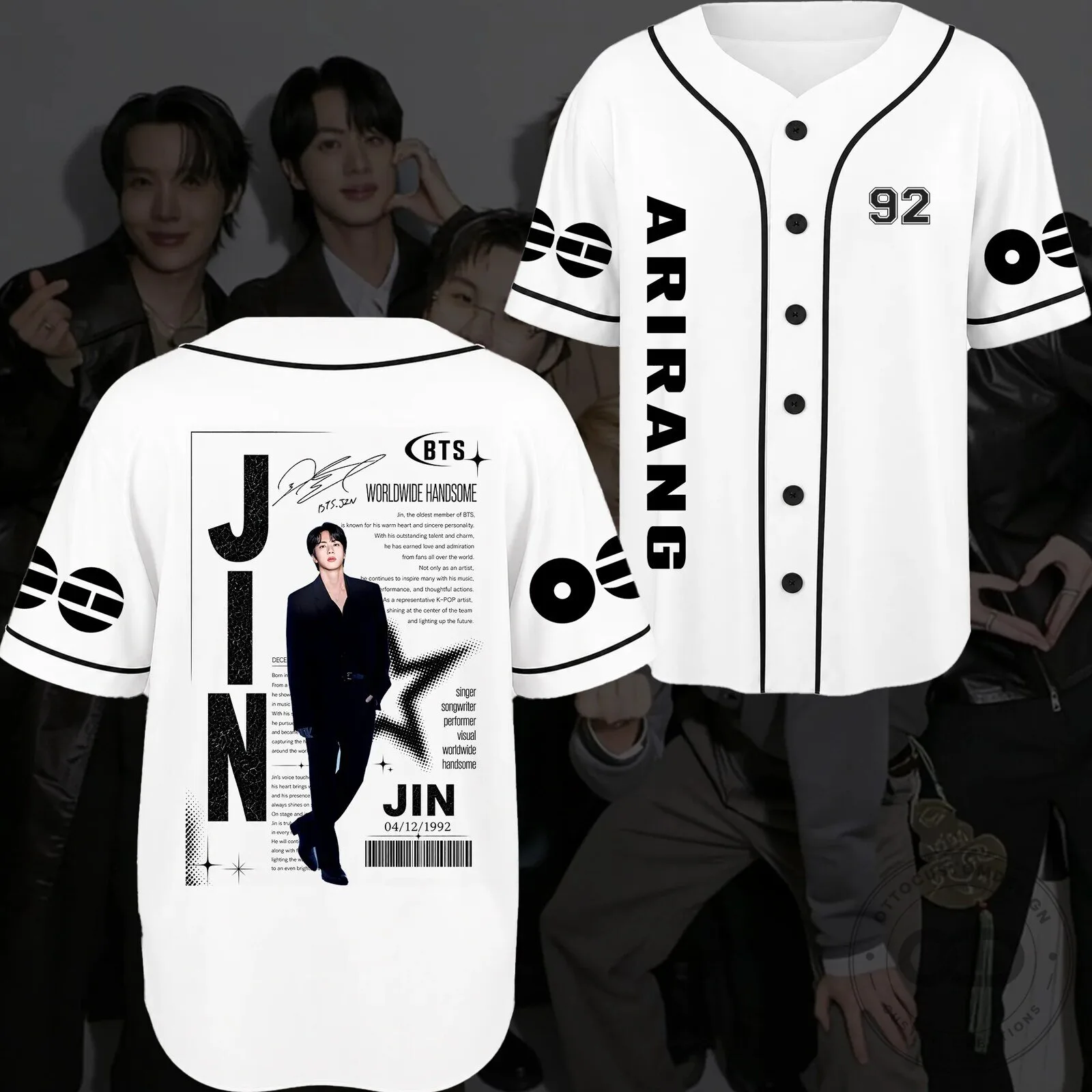 Arirang World Tour Baseball Jersey featuring BTS Jin for Army Supporters