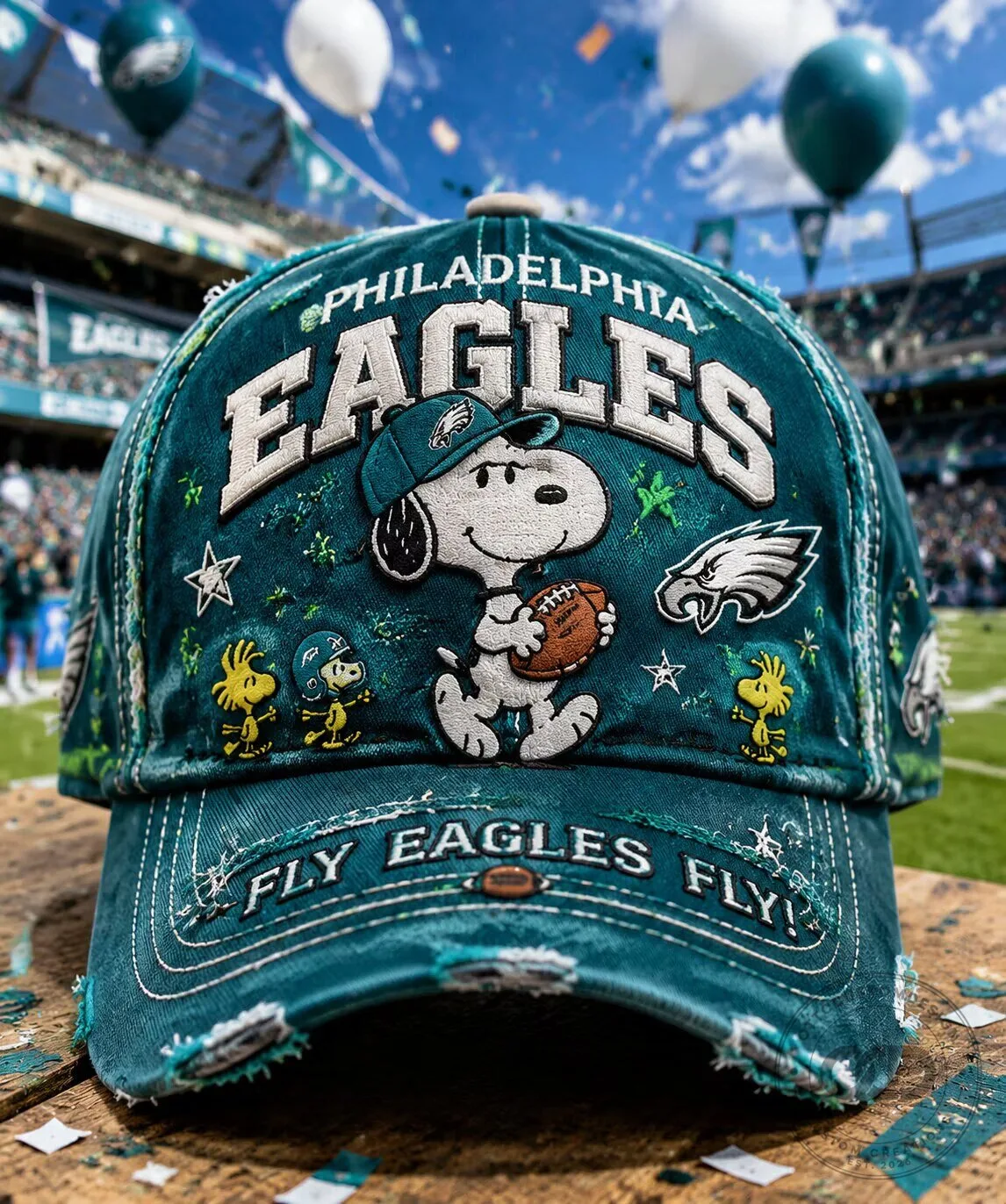 Philadelphia Eagles Snoopy Distressed Football Fan Cap Hat