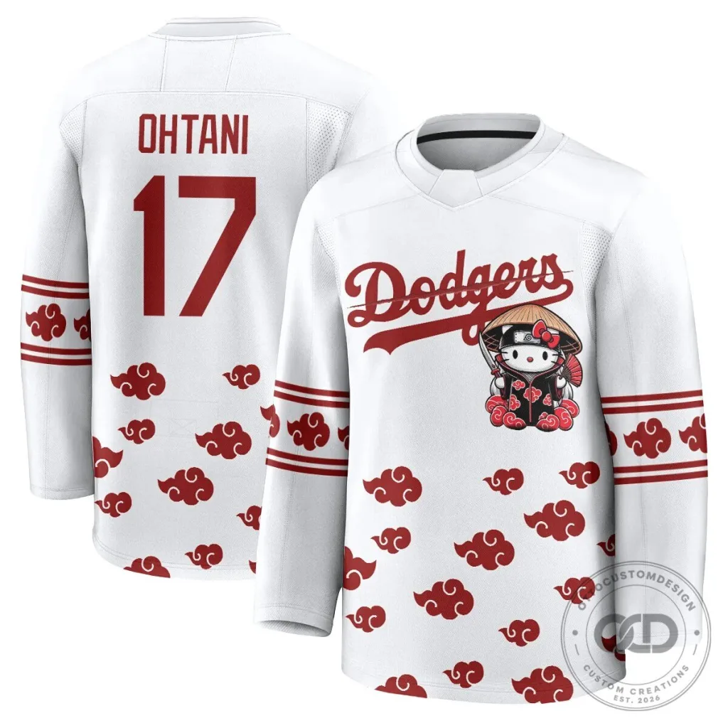 Anime Hockey Jersey featuring Shohei Ohtani with Hello Kitty for Los Angeles Dodgers fans Anime Hockey Jersey featuring Shohei Ohtani with Hello Kitty for Los Angeles Dodgers fans