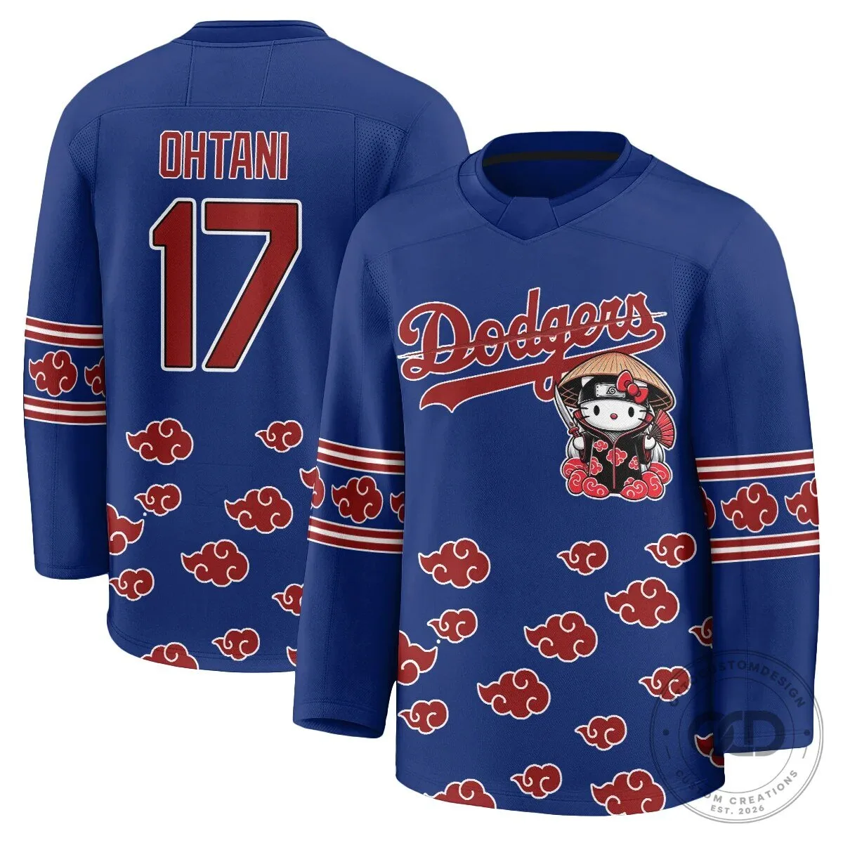Anime Hockey Jersey featuring Shohei Ohtani with Hello Kitty for Los Angeles Dodgers fans 51 Anime Hockey Jersey featuring Shohei Ohtani with Hello Kitty for Los Angeles Dodgers fans