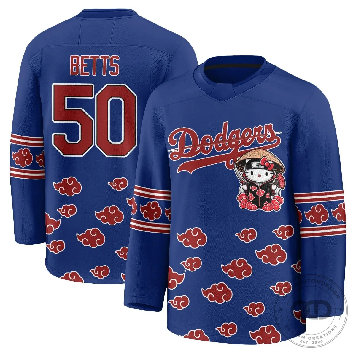 Anime Hockey Jersey featuring Shohei Ohtani with Hello Kitty for Los Angeles Dodgers fans 53 Anime Hockey Jersey featuring Shohei Ohtani with Hello Kitty for Los Angeles Dodgers fans