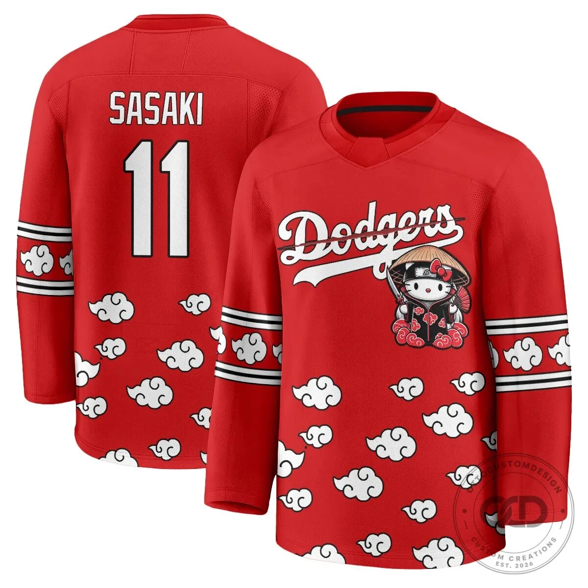Anime Hockey Jersey featuring Shohei Ohtani with Hello Kitty for Los Angeles Dodgers fans 75 Anime Hockey Jersey featuring Shohei Ohtani with Hello Kitty for Los Angeles Dodgers fans