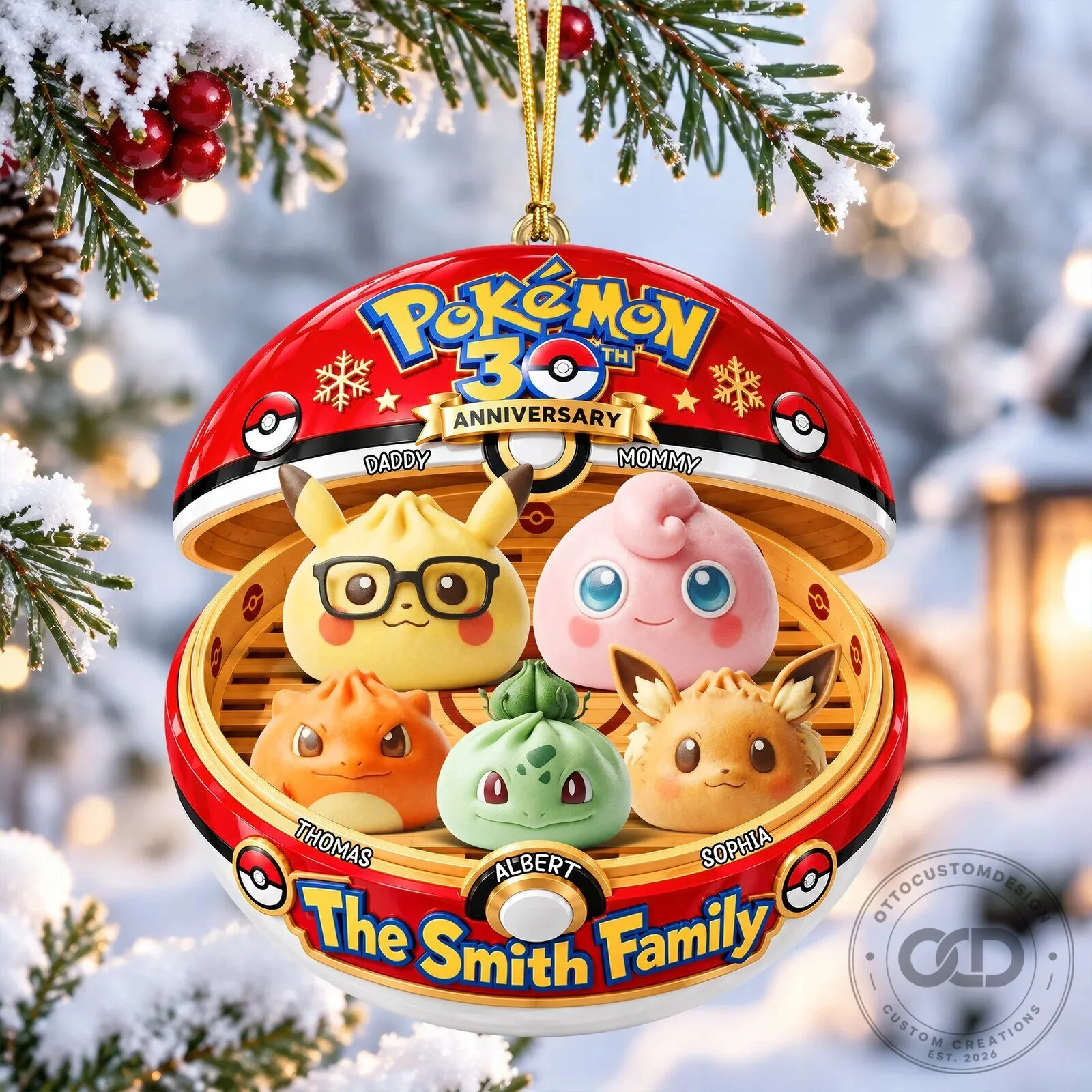 Pokemon 30th Anniversary The Smith Family Christmas Ornament 9 Pokemon 30th Anniversary The Smith Family Christmas Ornament