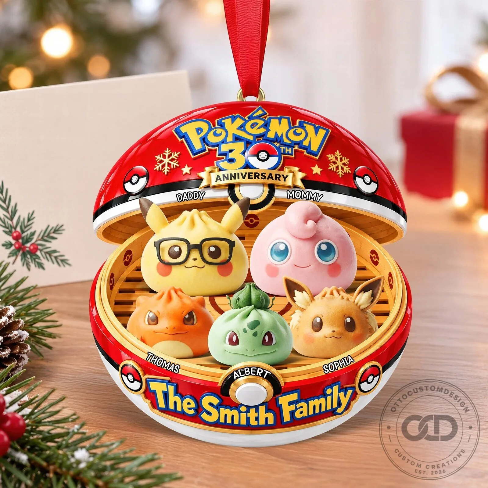Pokemon 30th Anniversary The Smith Family Christmas Ornament