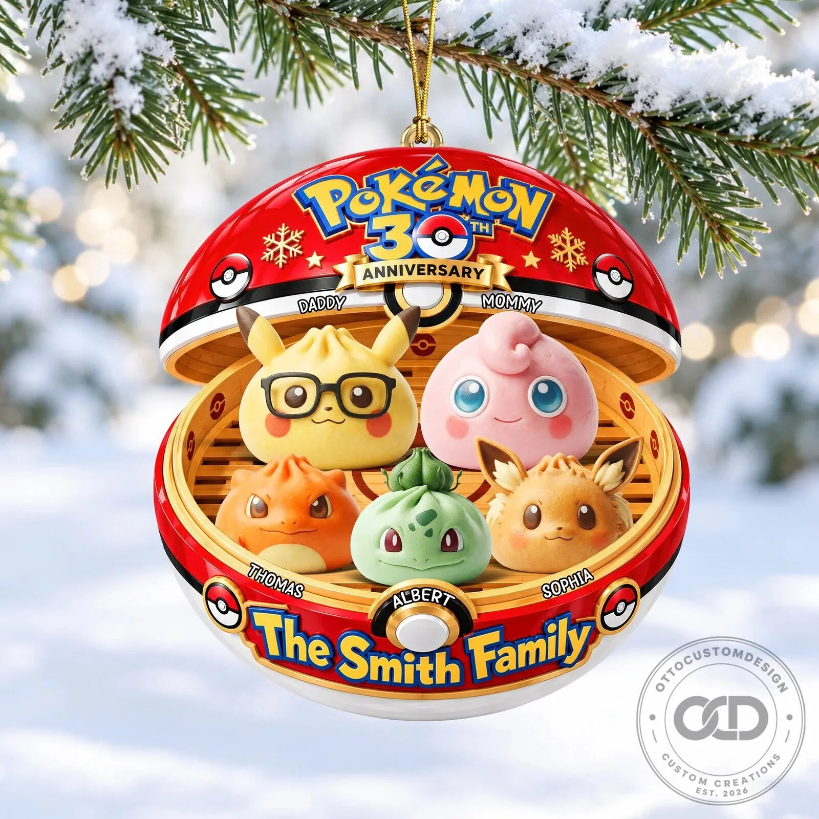Pokemon 30th Anniversary The Smith Family Christmas Ornament 12 Pokemon 30th Anniversary The Smith Family Christmas Ornament