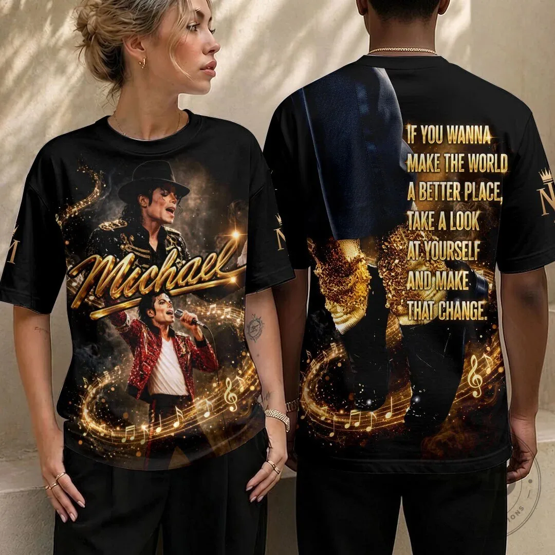 Michael Jackson King of Pop Golden Music Notes Black T-Shirt