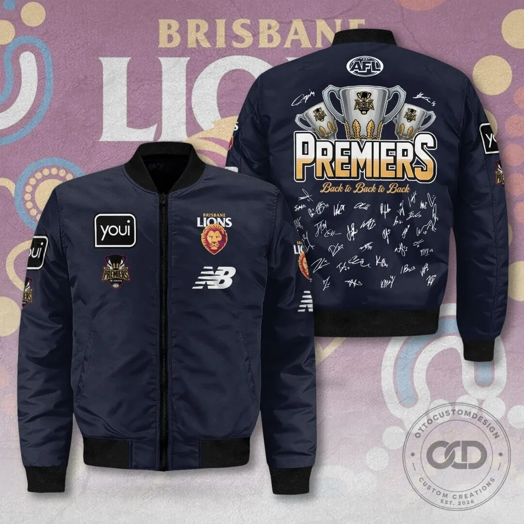 Brisbane Lions AFL Premiers Back to Back to Back Bomber Jacket