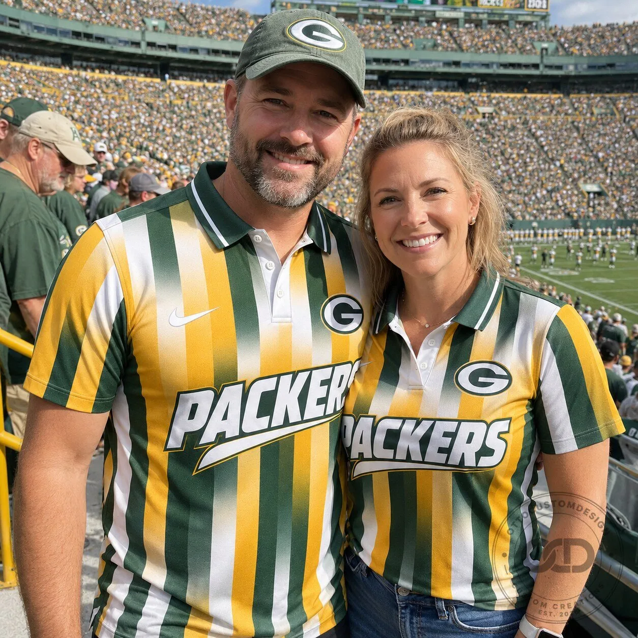 Green Bay Packers Team Green Striped Polo Shirt