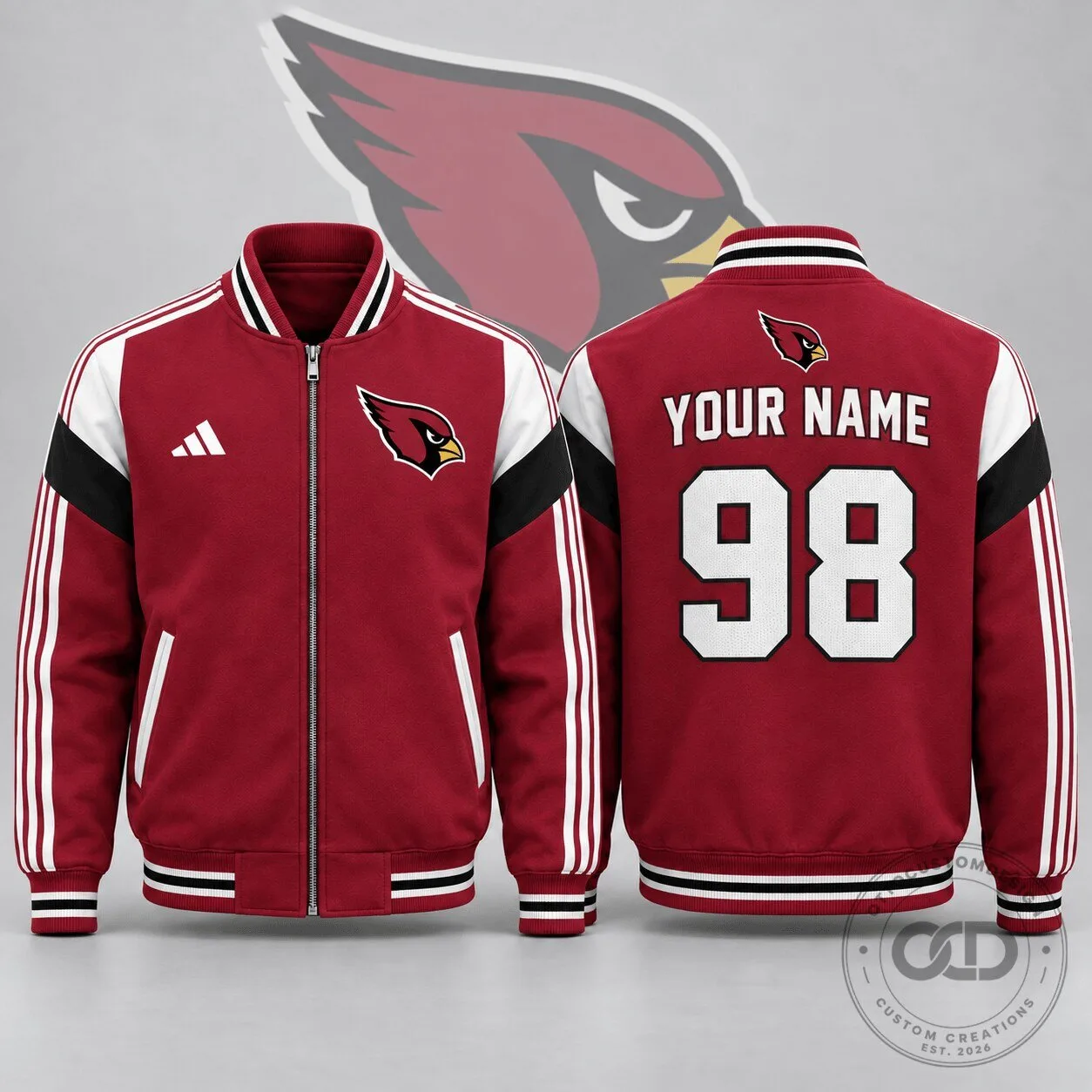 Arizona Cardinals Custom Name and Number Full Zip Varsity Jacket
