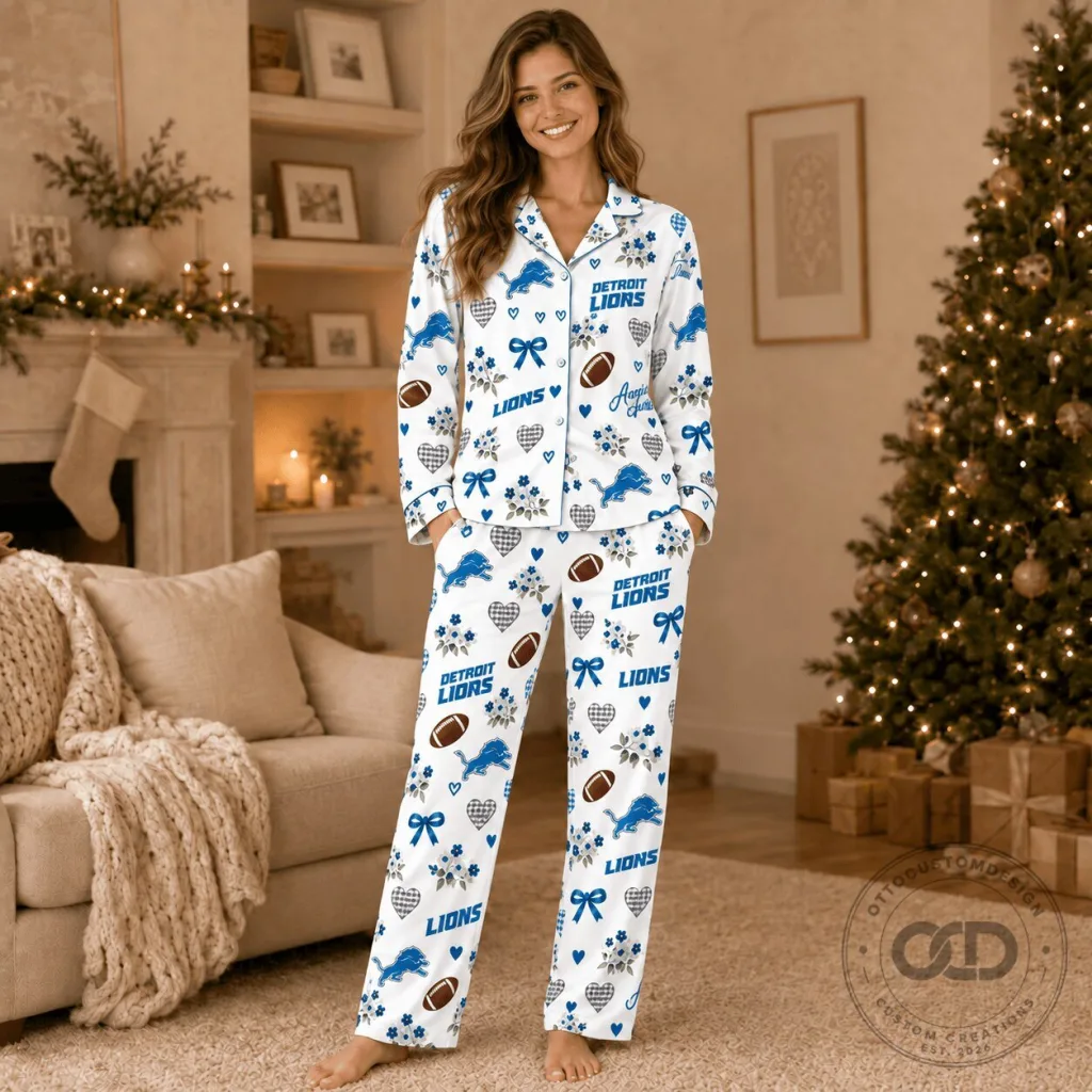 Detroit Lions Fan Women's Long Sleeve Pajamas Set Detroit Lions Fan Women's Long Sleeve Pajamas Set