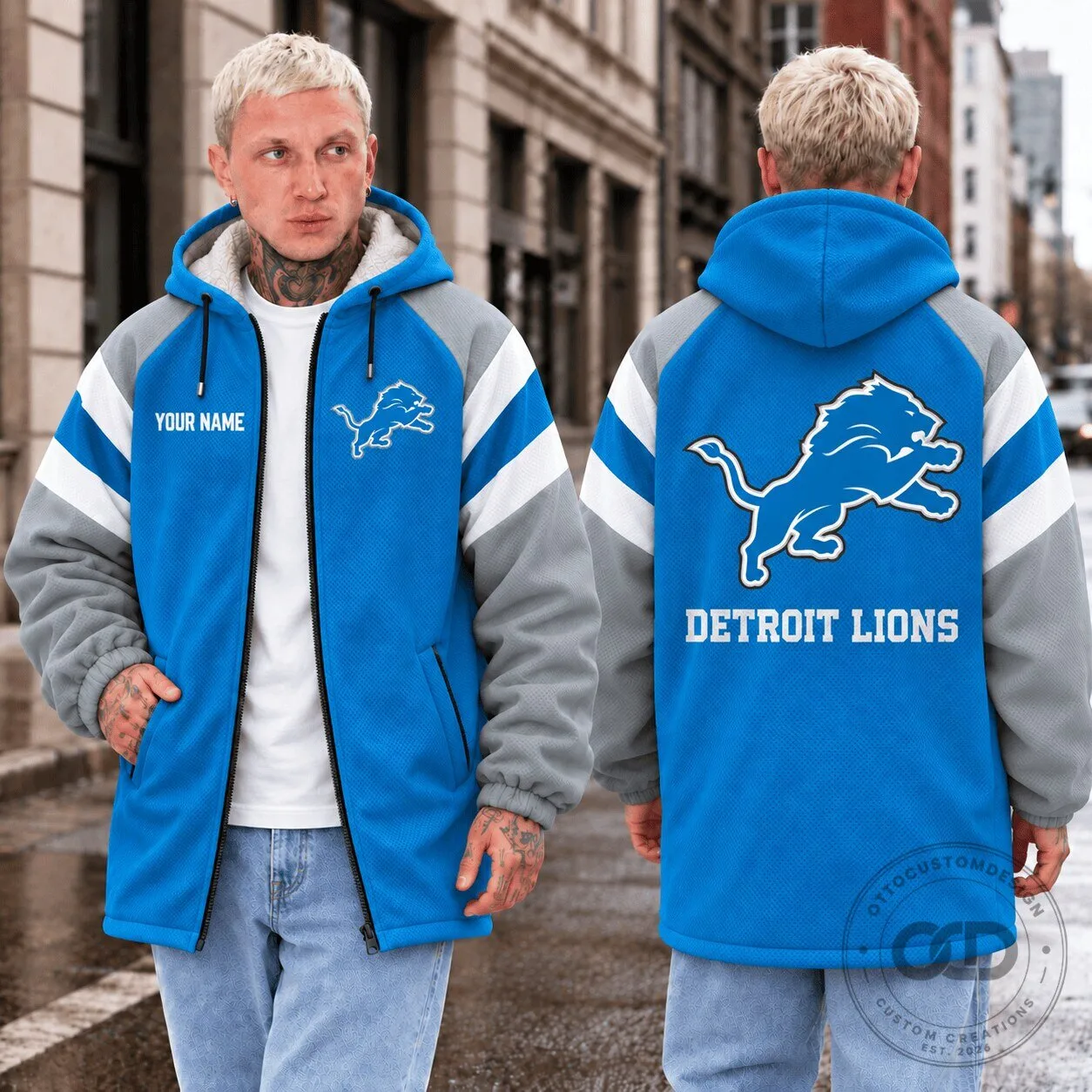 Detroit Lions Fan Custom Name Fleece Windbreaker Jacket