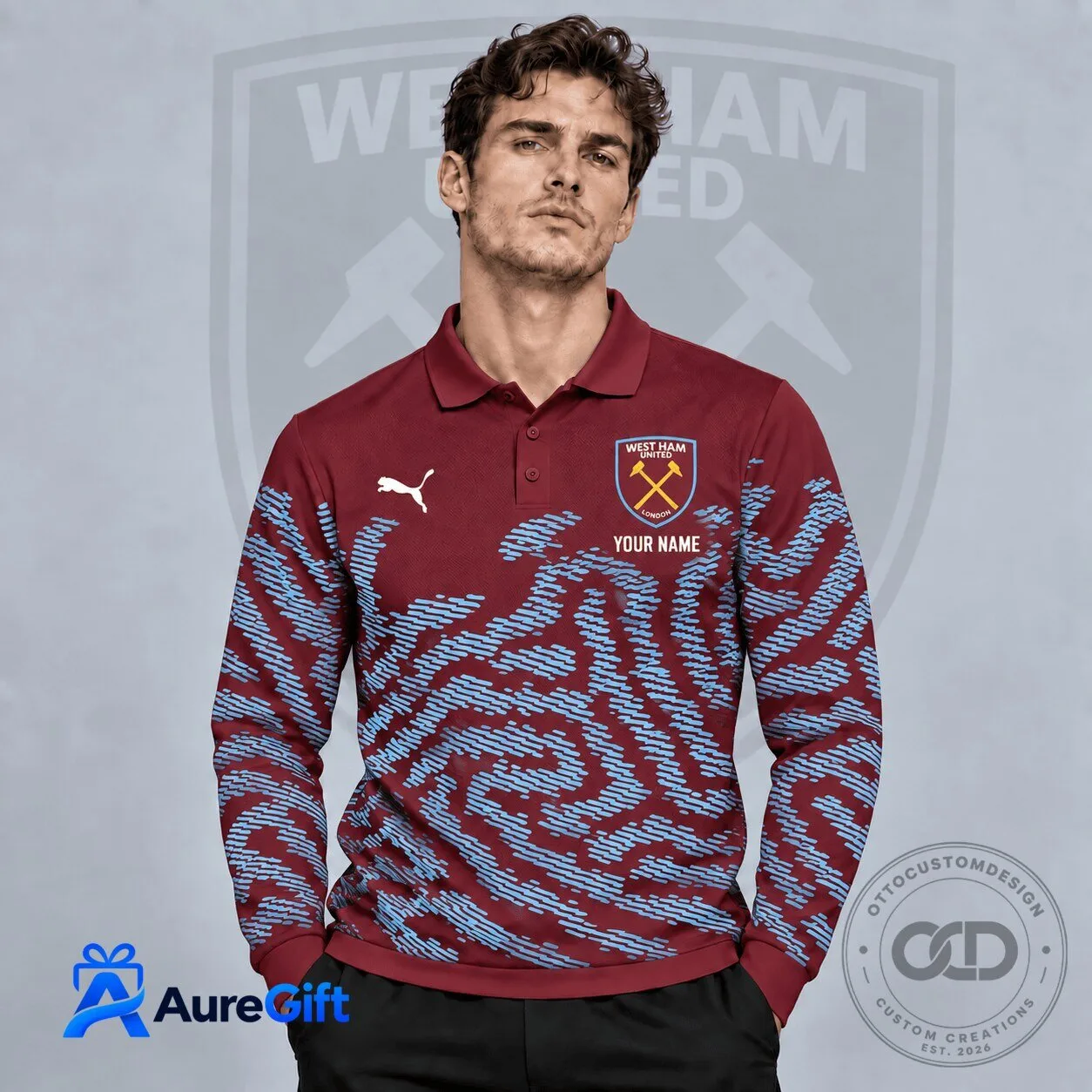 West Ham United Personalized Long Sleeve Polo Shirt for Men and Women