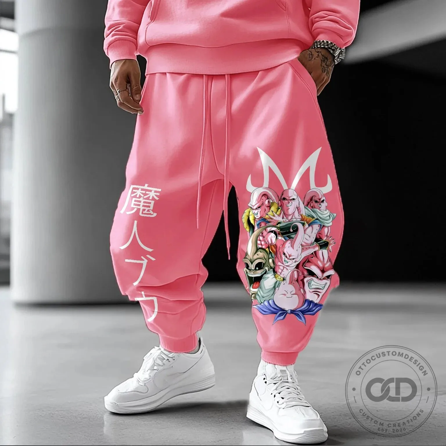 Dragon Ball Z Majin Buu Character Art Pink Casual Jogger Pants