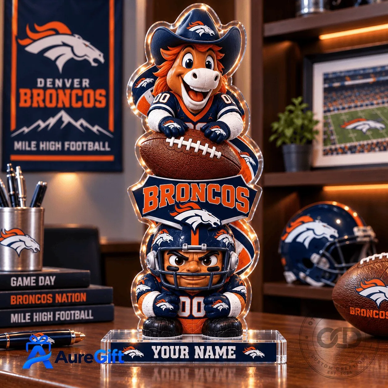 Denver Broncos NFL Football Personalized Light Up Acrylic Block Desk Plaque