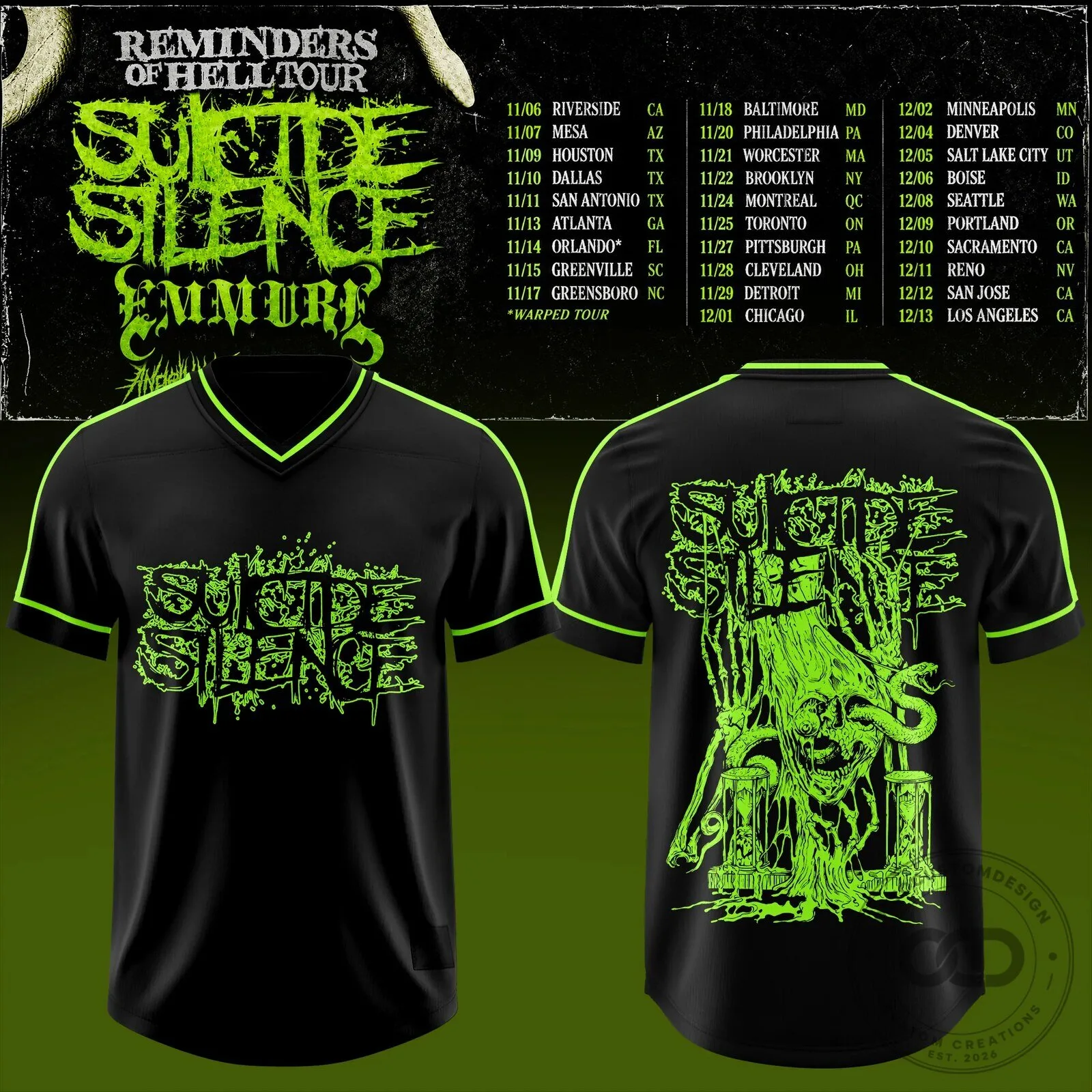 Suicide Silence Reminders Of Hell Tour Concert Football Jersey