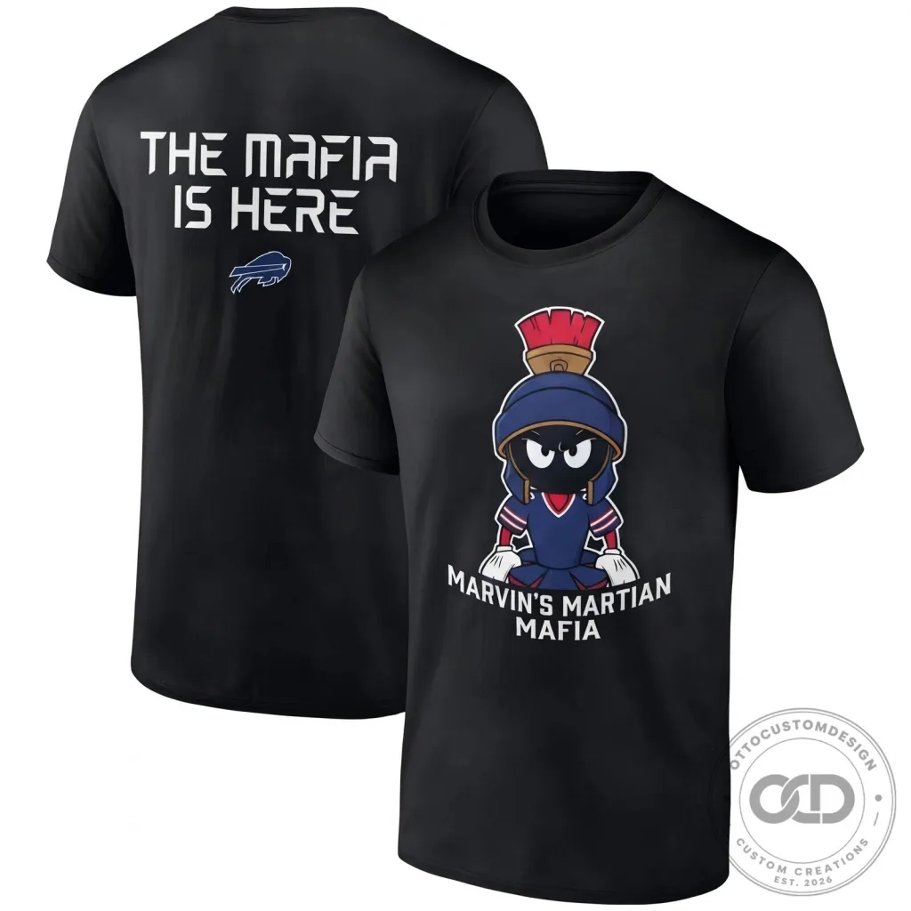 Buffalo Bills Marvin the Martian Mafia Black Football Fan T-Shirt Buffalo Bills Marvin the Martian Mafia Black Football Fan T-Shirt