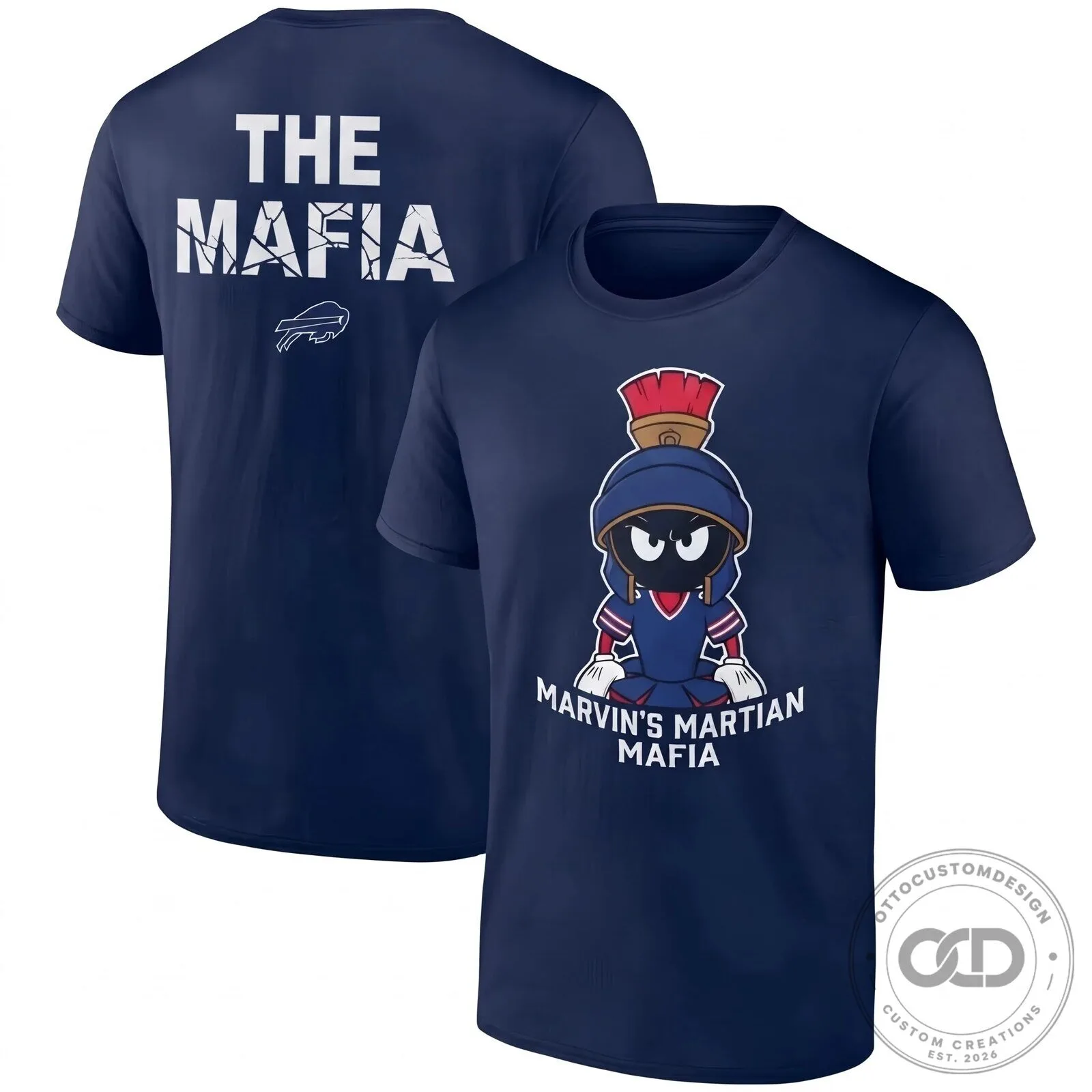 Buffalo Bills Marvin the Martian Mafia Black Football Fan T-Shirt 12 Buffalo Bills Marvin the Martian Mafia Black Football Fan T-Shirt