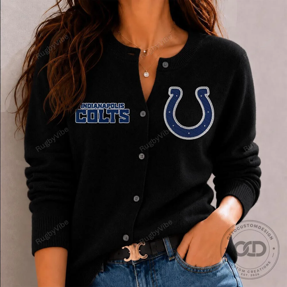 Indianapolis Colts Football Team Logo Women's Black Cardigan Sweater