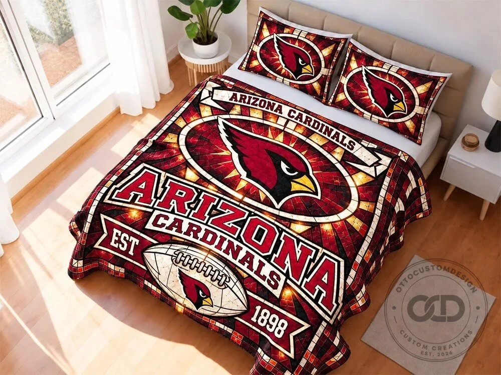 Arizona Cardinals Stained Glass Pattern Football Team Quilt Bedding Set