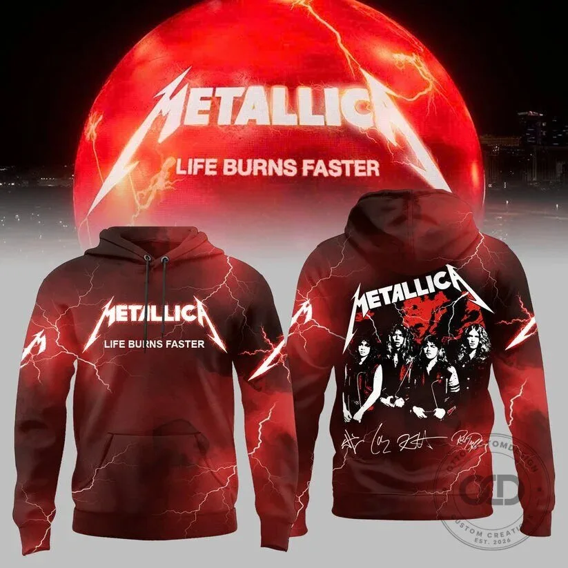 Las Vegas Concert Hoodie Featuring Metallica Life Burns Faster Sphere Design