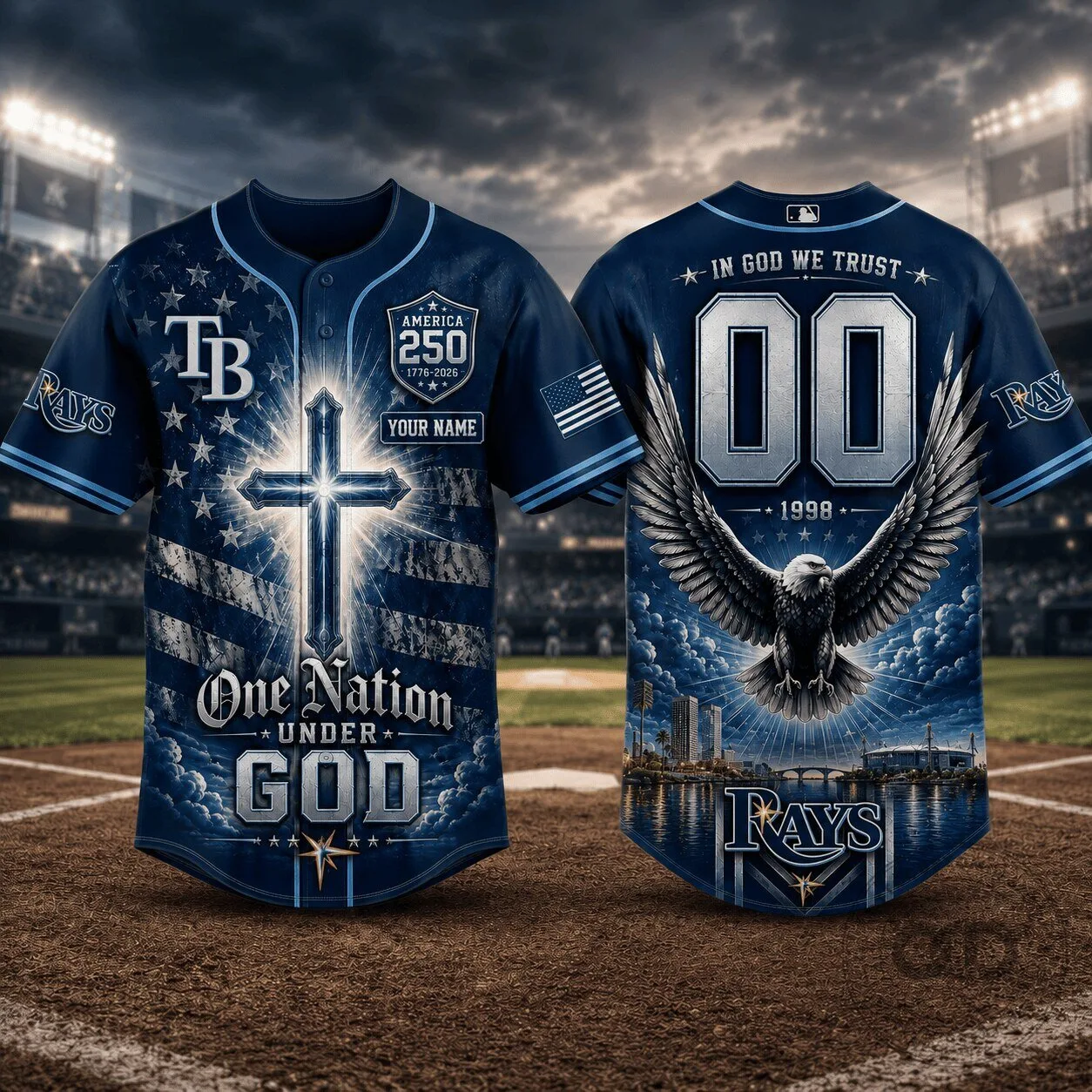 Tampa Bay Rays Baseball Jersey with American Flag Cross Design