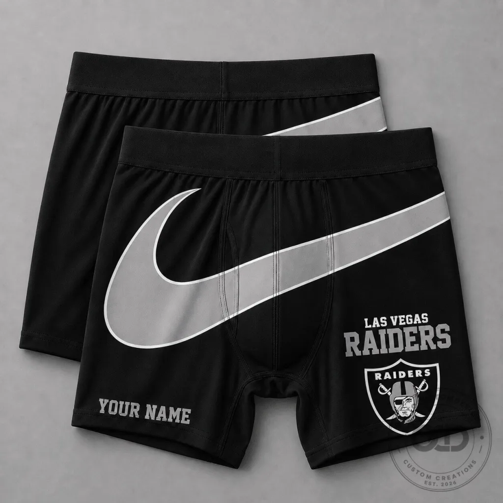 Las Vegas Raiders National Football League Personalized Black and Gray Boxer Briefs Las Vegas Raiders National Football League Personalized Black and Gray Boxer Briefs
