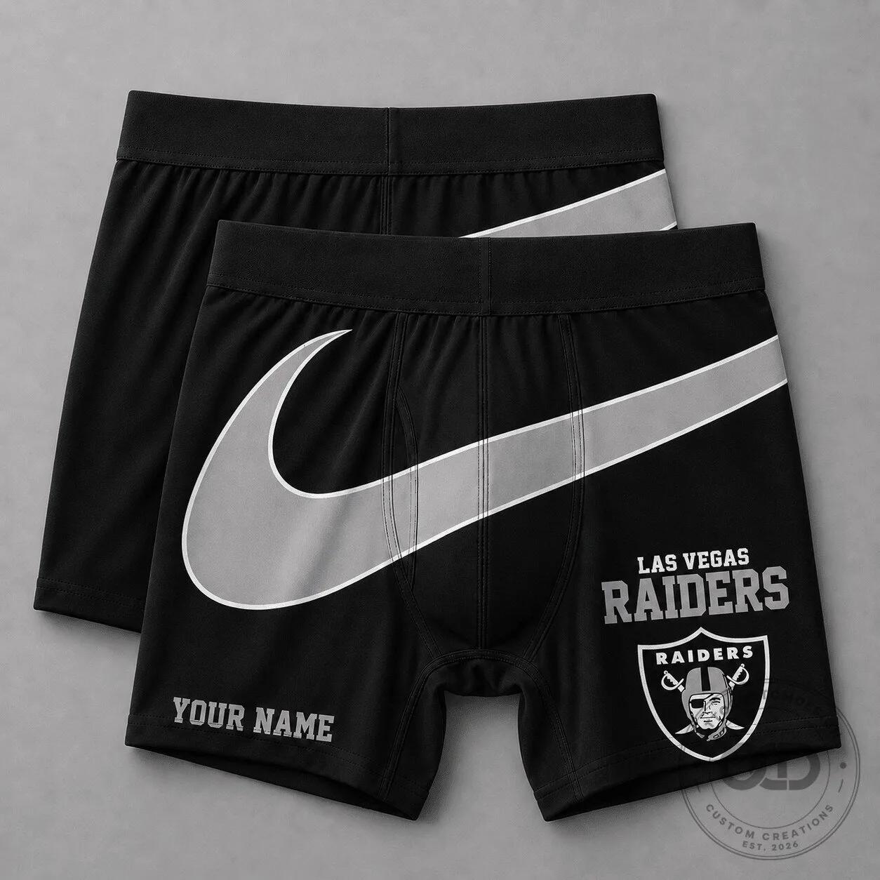 Las Vegas Raiders National Football League Personalized Black and Gray Boxer Briefs