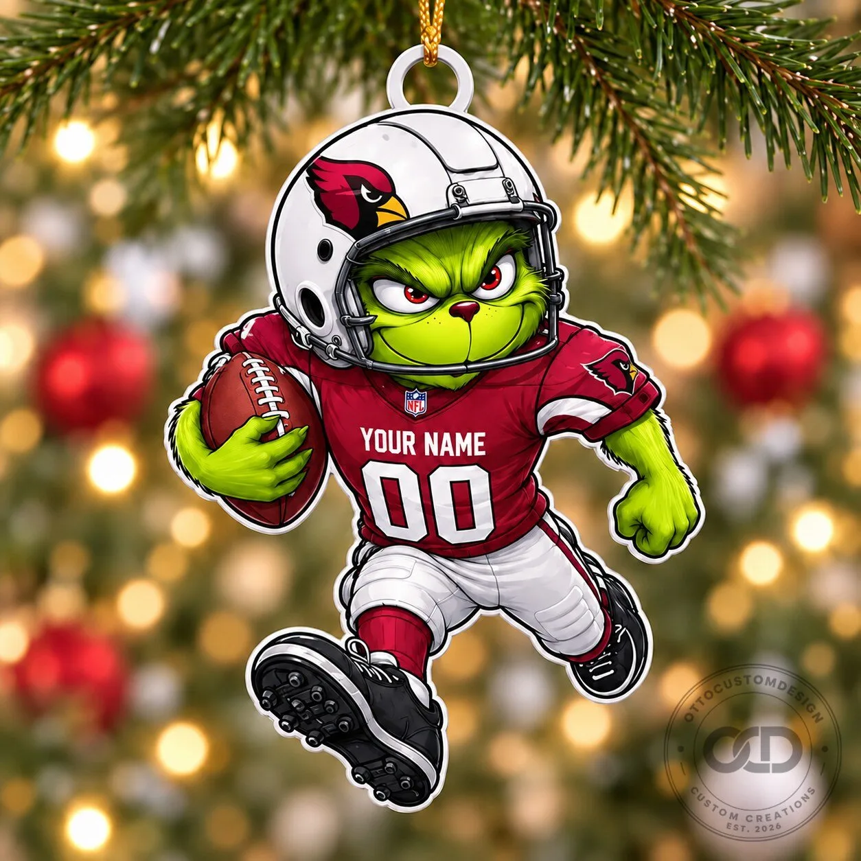 Arizona Cardinals Grinch Football Player Christmas Ornament