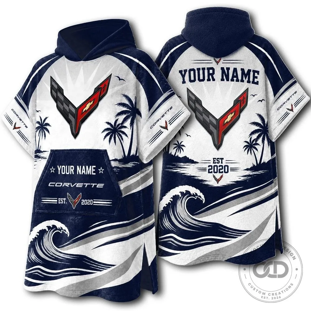 Corvette C8 Logo Beach Hooded Poncho Towel